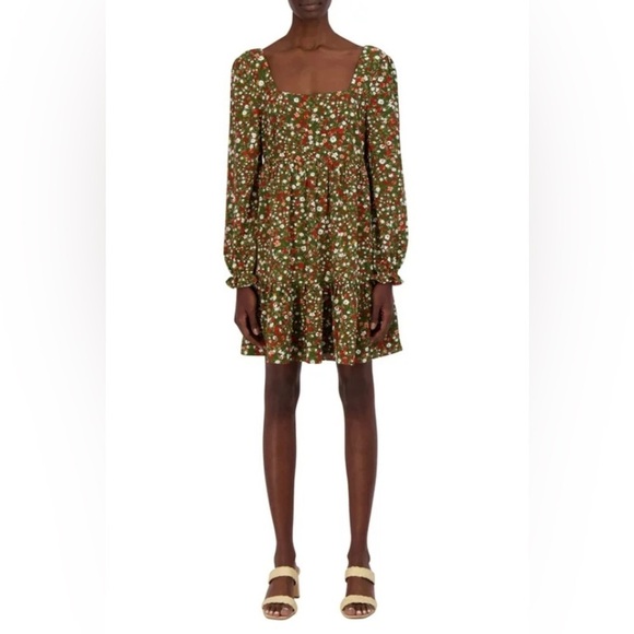 BCBG Paris Square Neck Babydoll Dress Ditsy Floral Boho Cottagecore Tiered XXL - Picture 1 of 11